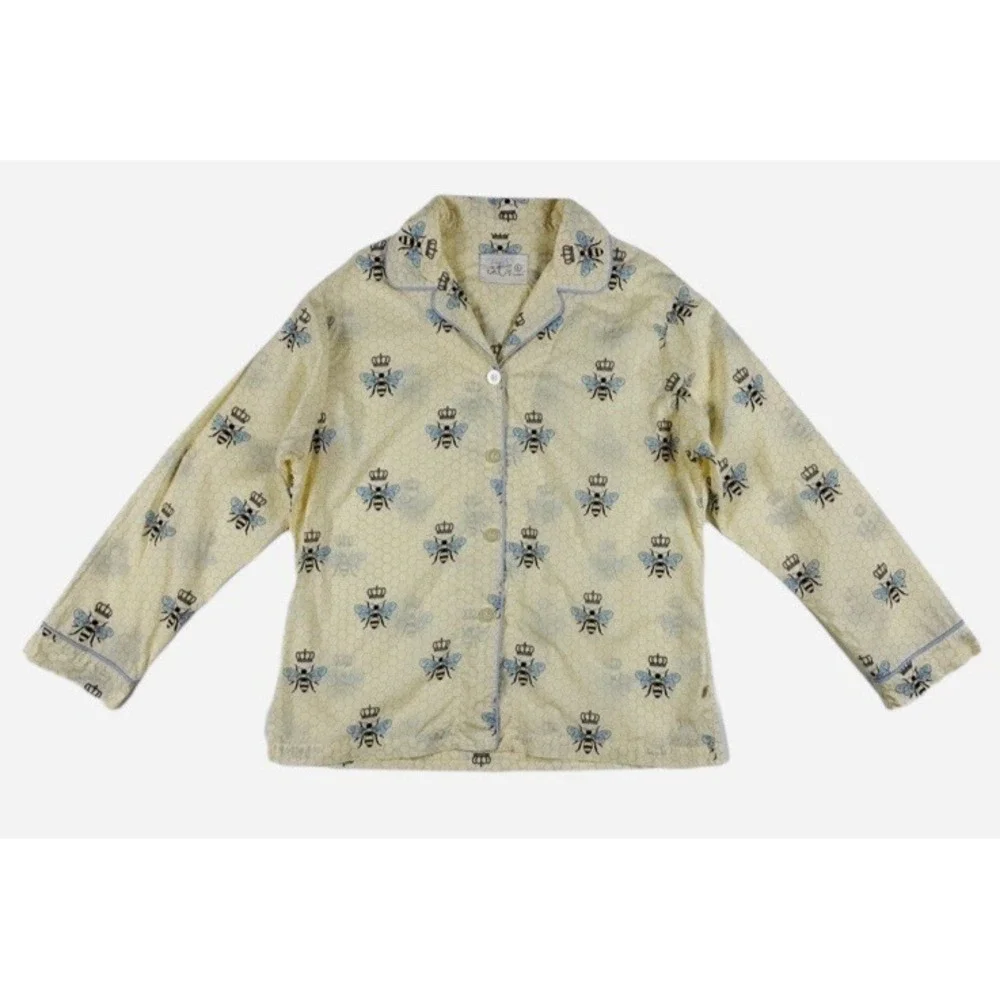 The Cat's Pajamas Queen Bee Flannel Pajama Set LARGE Yellow‎ Cozy Warm